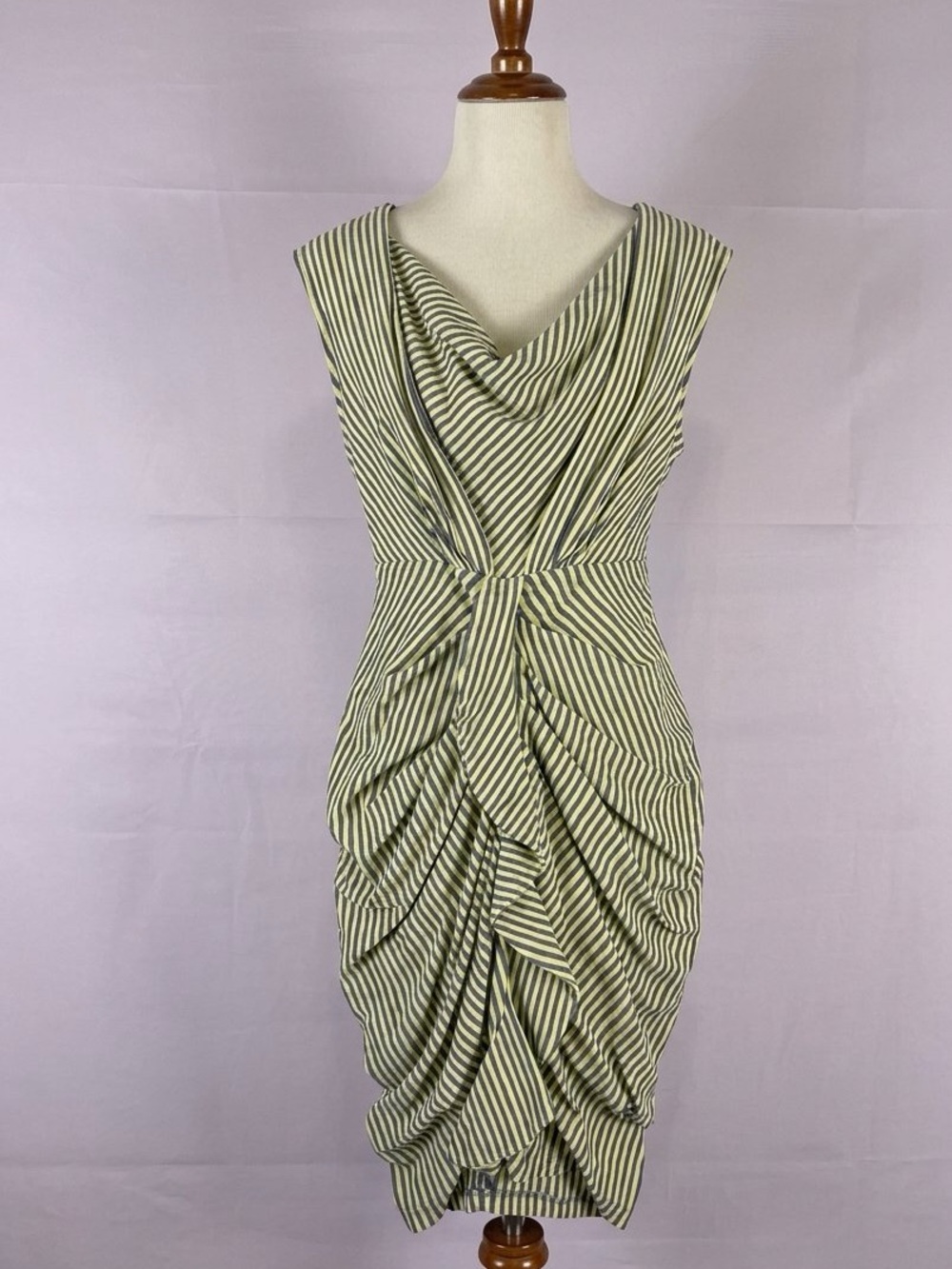 Anthropologie Eva Franco Striped Cowl Neck Ruched Tulip Midi Dress Size 6